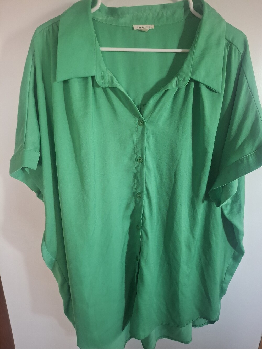 JODIFL Bright Green Button-Down Short Sleeve Blouse